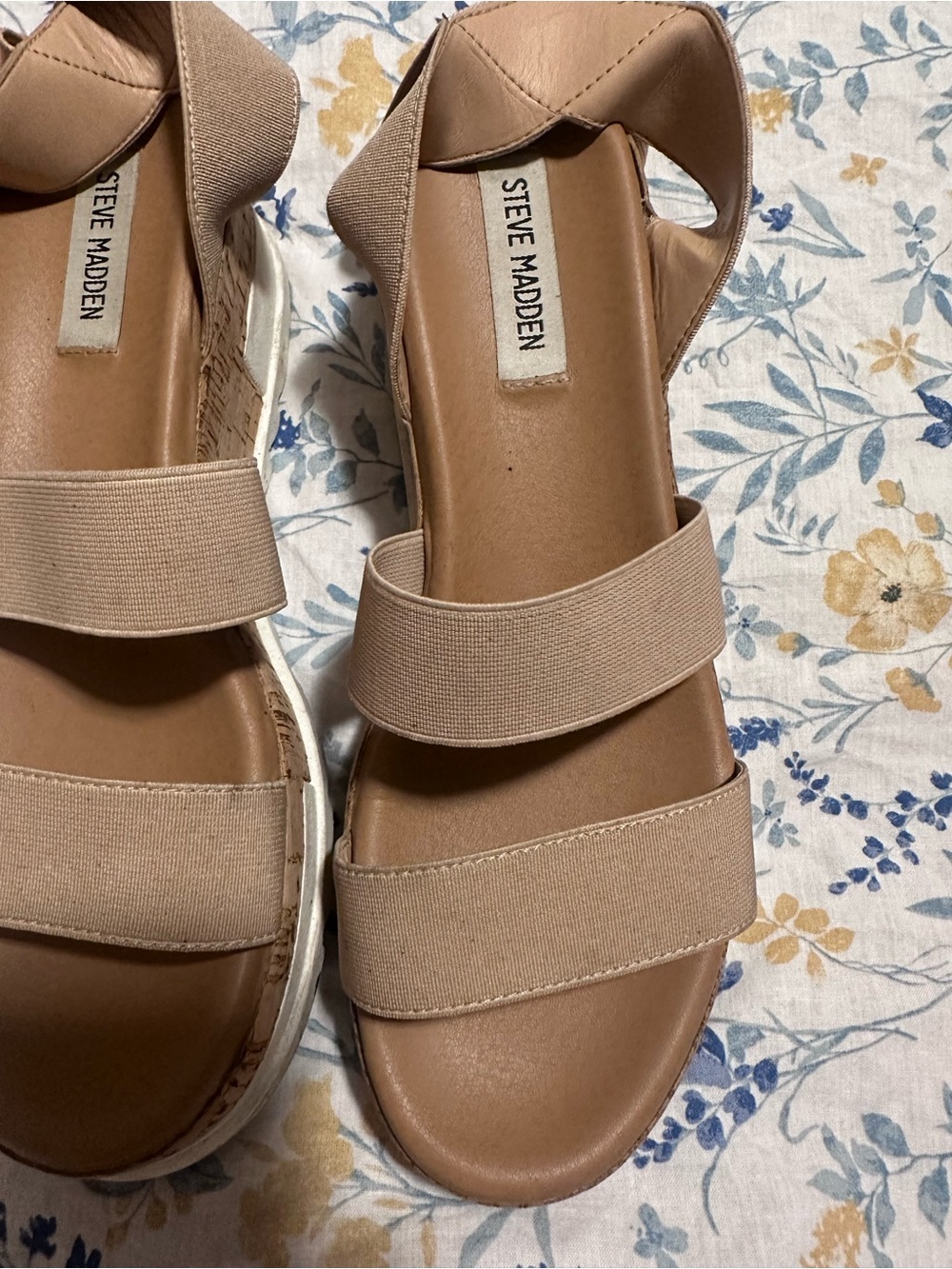 Steve Madden Women’s Neutral Tan Elastic Strap Wedge Sandals
